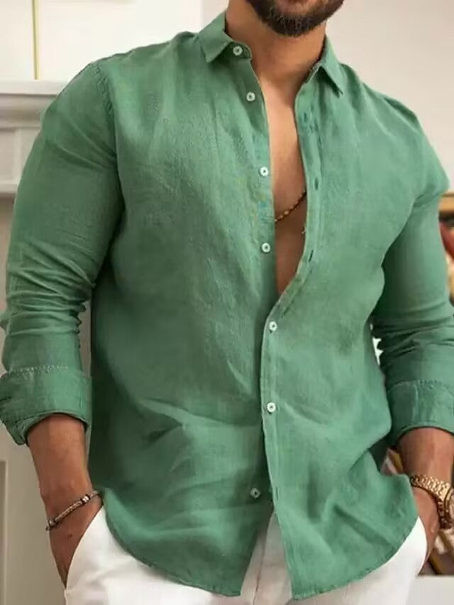 Long Sleeve Shirt Plain Lapel Casual Daily