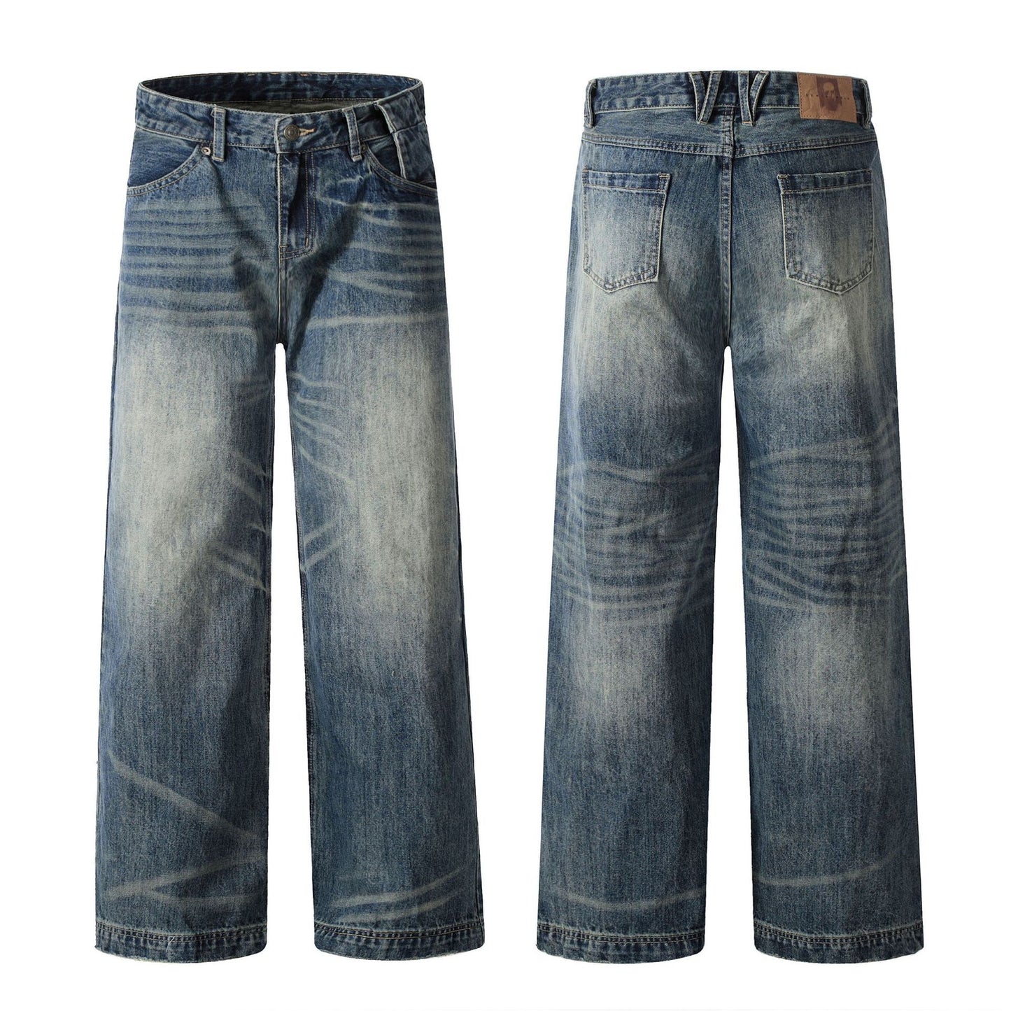 Men's American-style Retro Blue Loose Straight Jeans