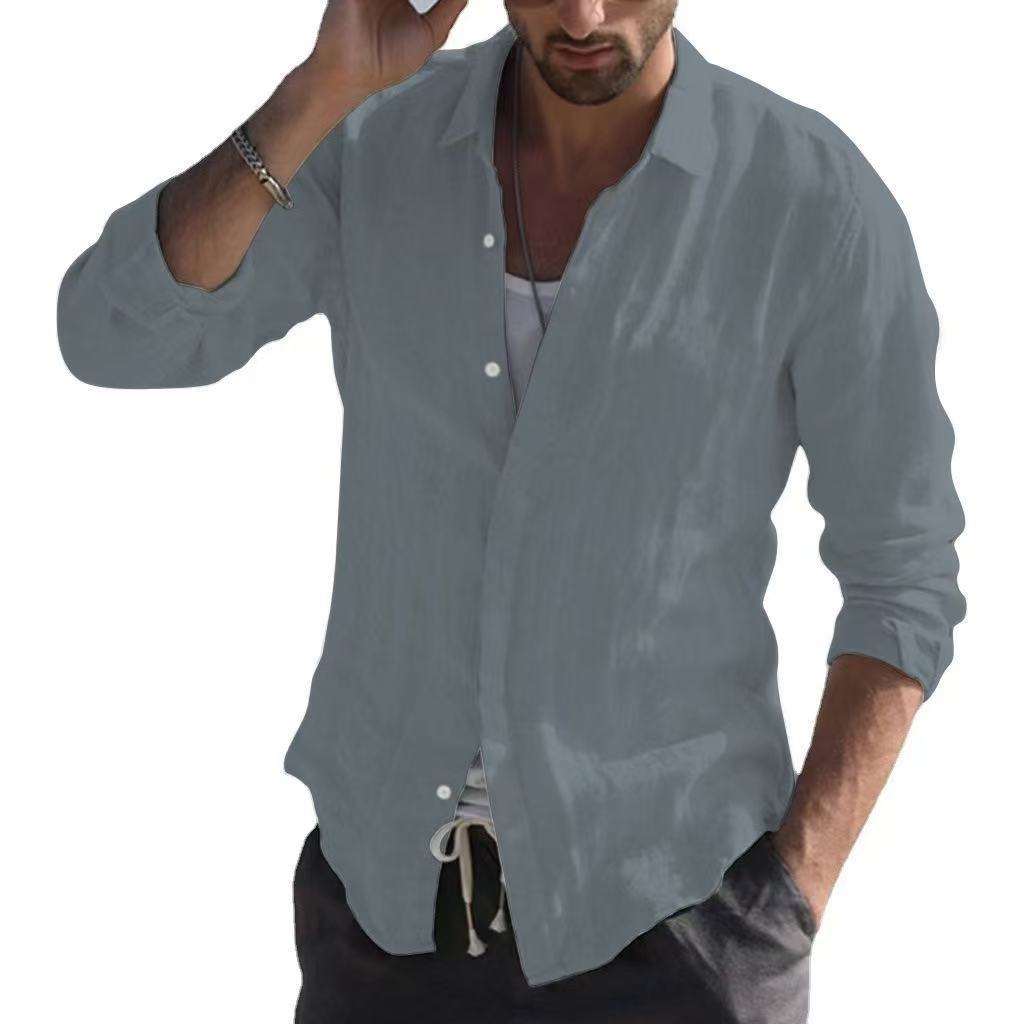 Long Sleeve Shirt Plain Lapel Casual Daily