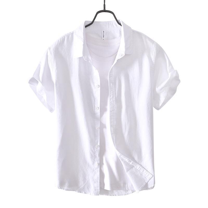Casual Cotton And Linen Short Sleeve Shirt Men