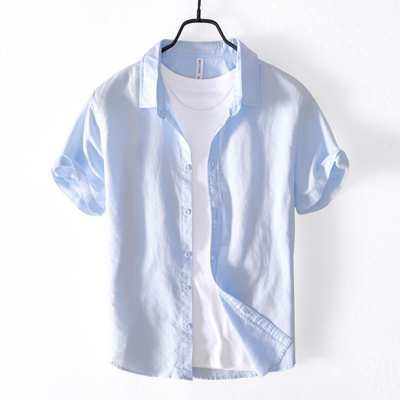 Casual Cotton And Linen Short Sleeve Shirt Men