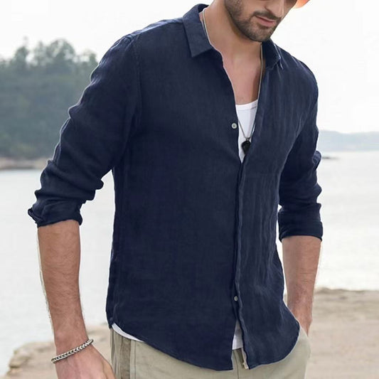 Long Sleeve Shirt Plain Lapel Casual Daily