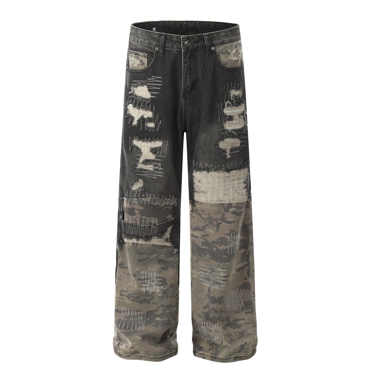 Niche Heavy Industry Washed Damaged Stitching Skinny Jeans