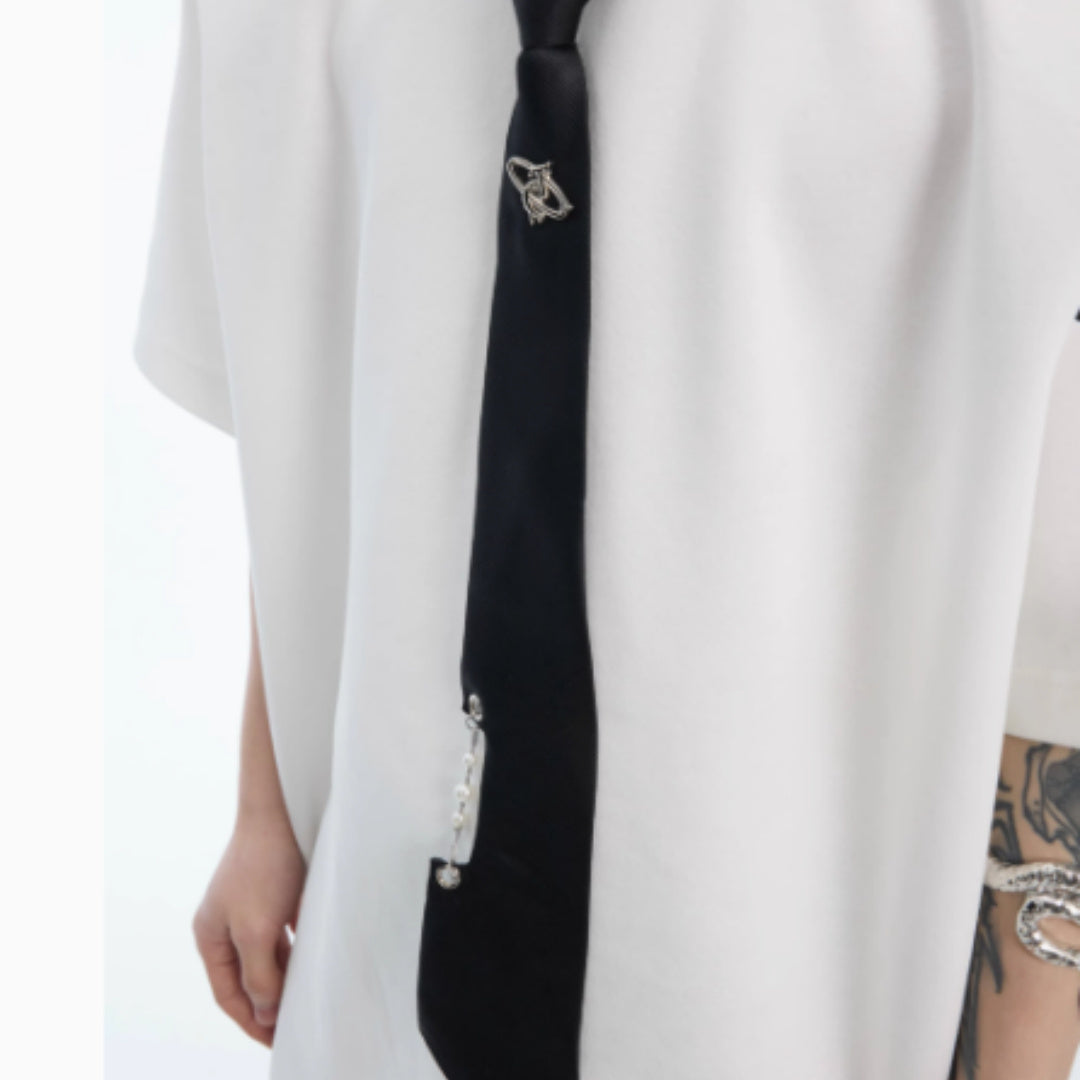 Niche Tie Stitching Design Short Sleeve Solid Color