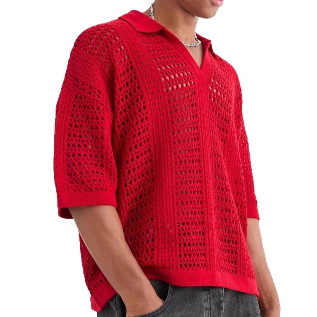 Hollow Mesh Texture Knitted Short-sleeved Polo Shirt