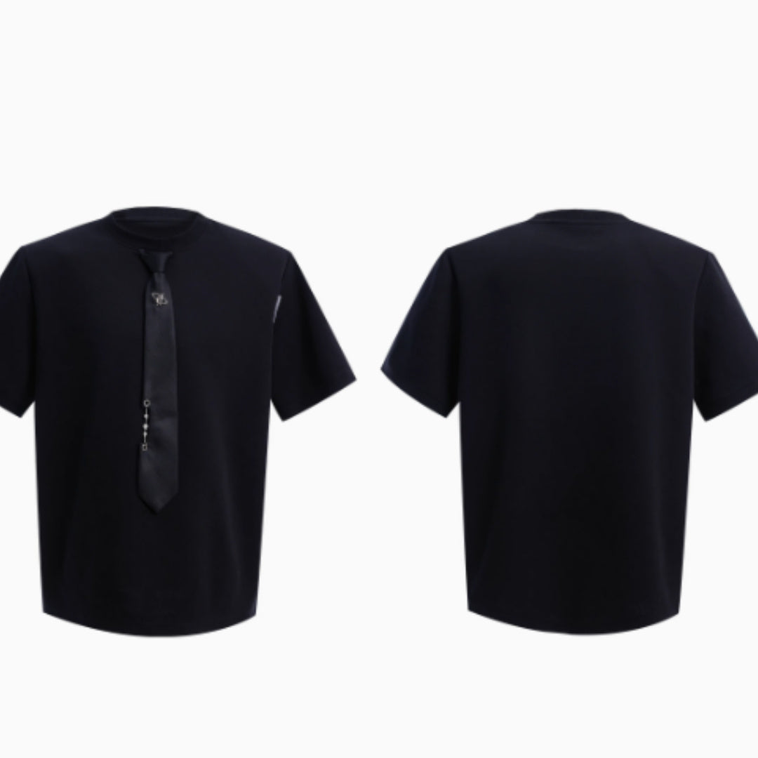 Niche Tie Stitching Design Short Sleeve Solid Color