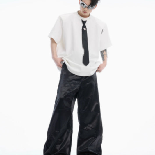 Niche Tie Stitching Design Short Sleeve Solid Color