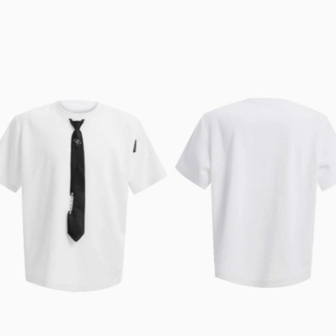 Niche Tie Stitching Design Short Sleeve Solid Color